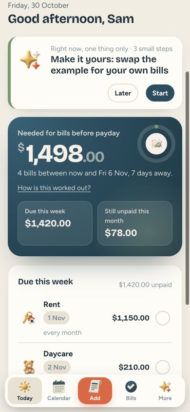 Calm Bills — mobile app preview