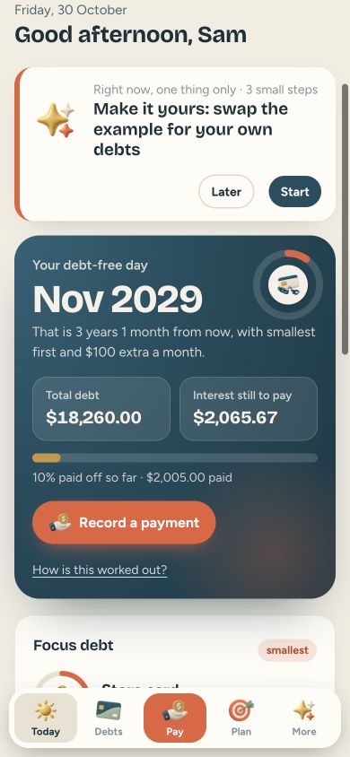 Calm Debt — mobile app preview