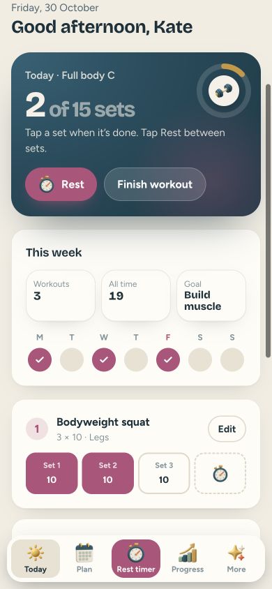 Calm Fitness — mobile app preview