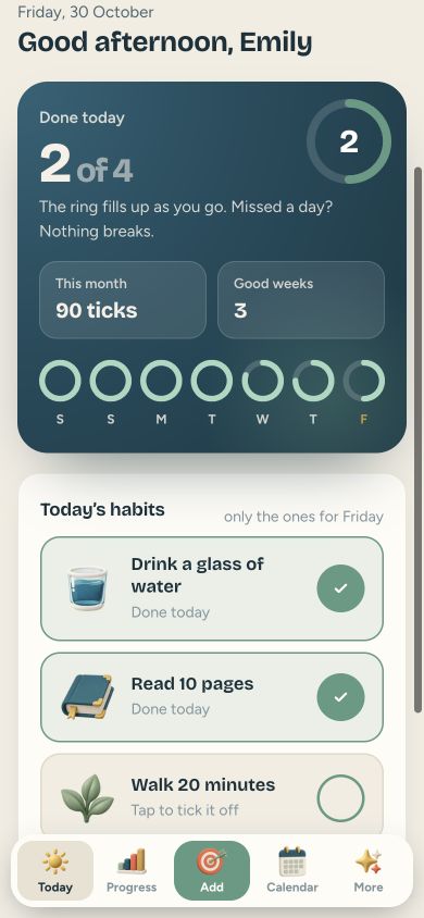 Calm Habits — mobile app preview