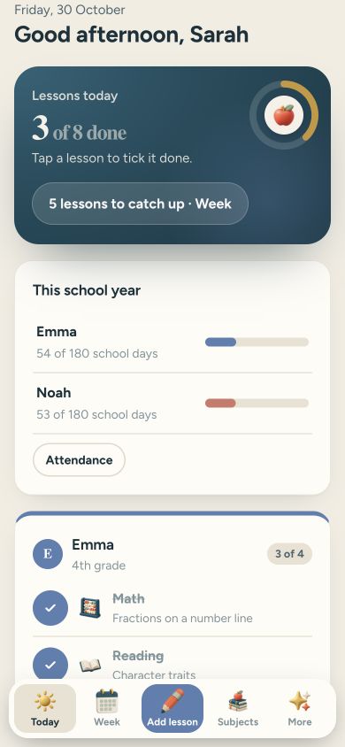Calm Homeschool — mobile app preview
