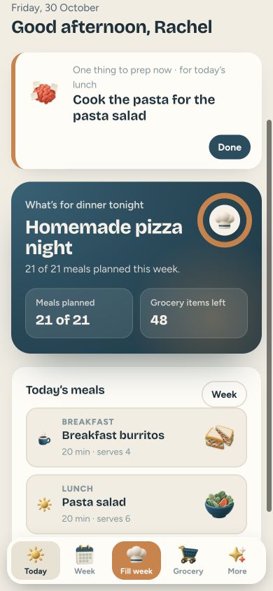 Calm Meals — mobile app preview