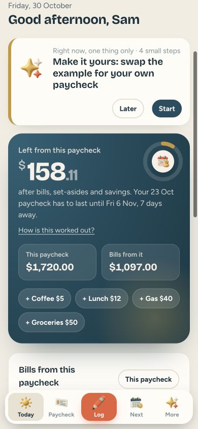 Calm Paycheck — mobile app preview