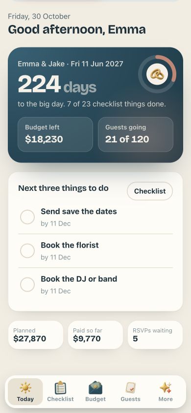 Calm Wedding — mobile app preview